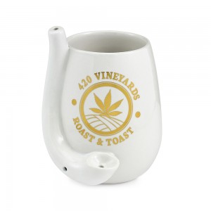 White Ceramic Stemless Wine Glass Hand Pipe - [82563]